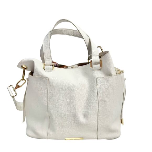 Steve Madden White Faux Leather Large Satchel Shoulder Bag Purse - Picture 2 of 13